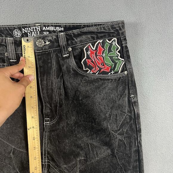 Ninth Hall Ambush Jeans Mens 32 Black Eagle Snake Baggy Wide Leg Hip Hop Y2K - Picture 10 of 14